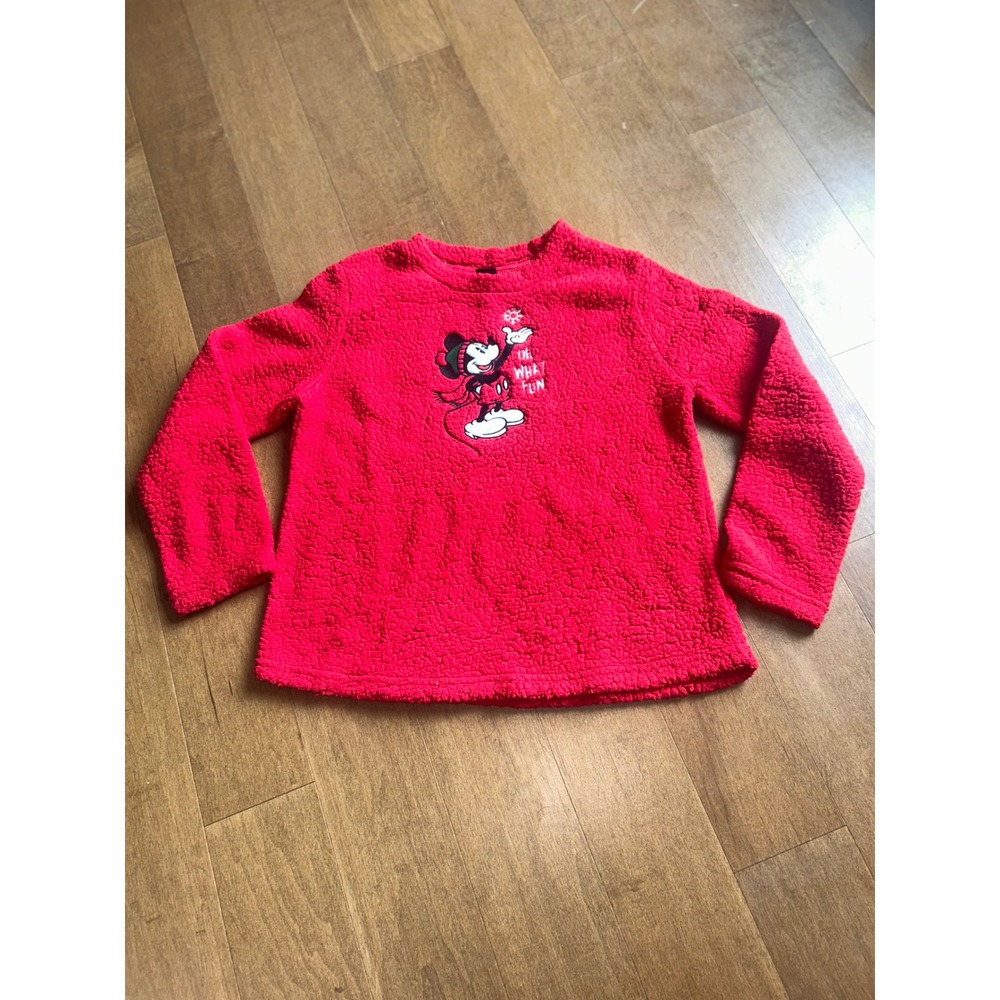 Disney Mickey Mouse Red Sherpa Fleece Sweatshirt Holiday Womens Small